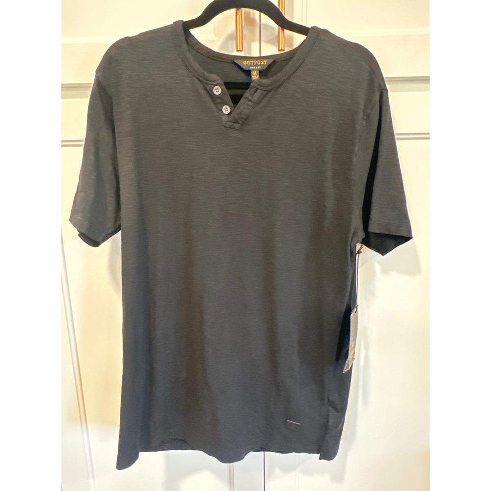 Outpost Makers Mens Black Slub Knit Short Sleeve Henley Shirt New preppy casual